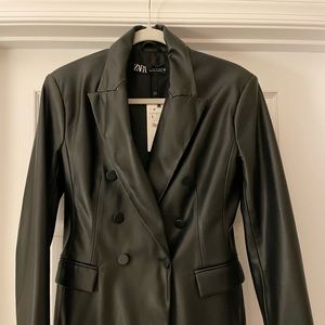 Zara Faux Leather Double Breasted Blazer-Size Large